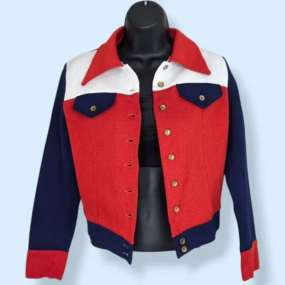 Vintage Red, White, & Blue Colour Block Top - Picture 3 of 8